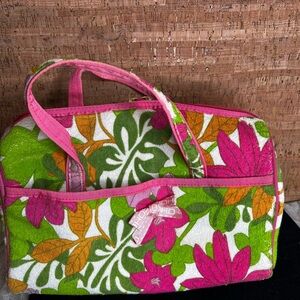 SOHO Pink and Green Floral Cosmetic Bag with Tropical Design